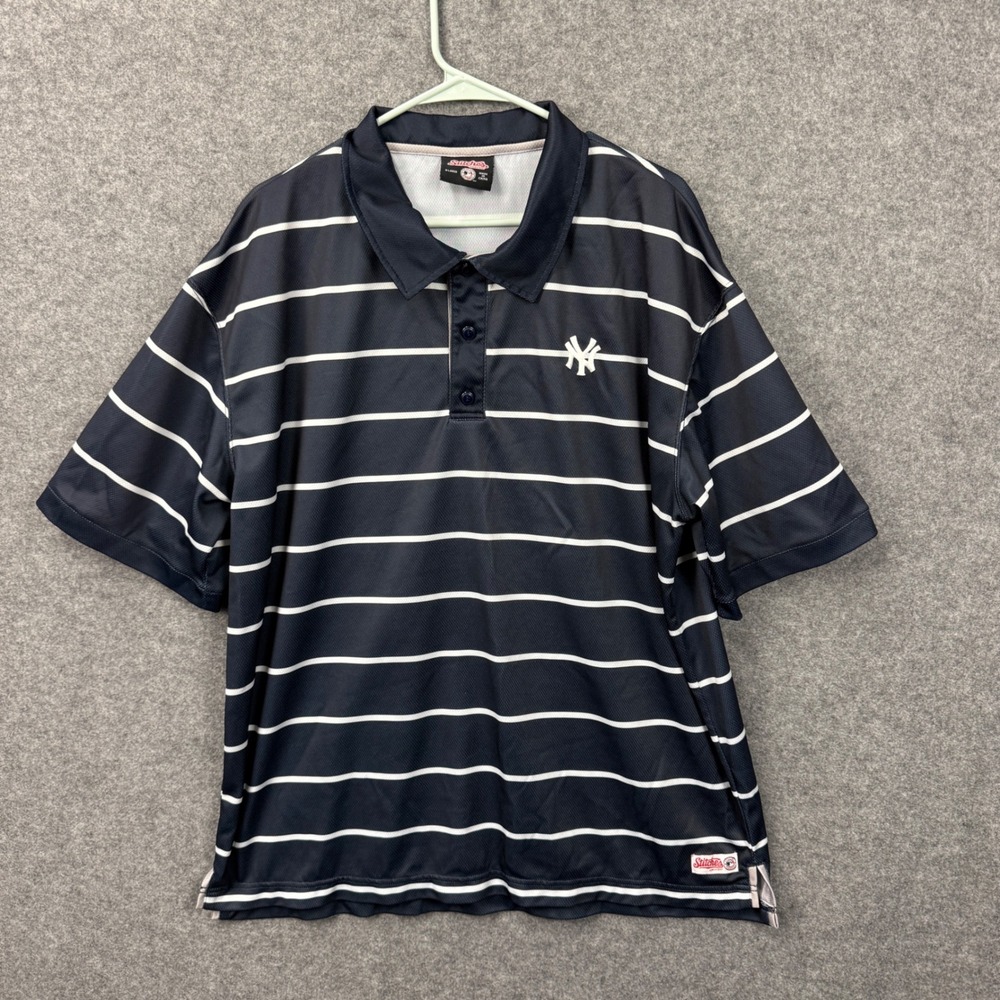Stitches New York Yankees Polo Shirt Mens XL Navy Blue White Striped MLB Logo